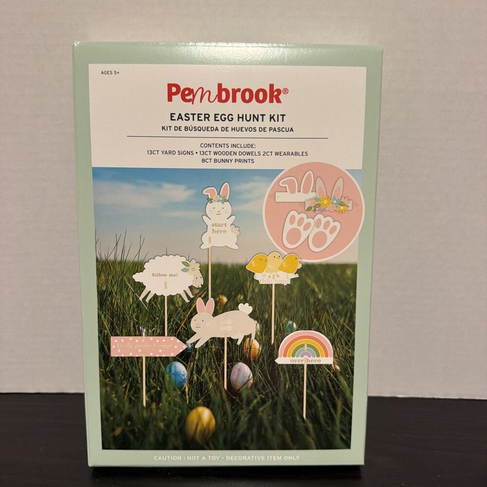 Easter Egg Hunt Kit 13 Count Yard Signs / Stakes, 8 Bunny Prints, 2 Headbands
